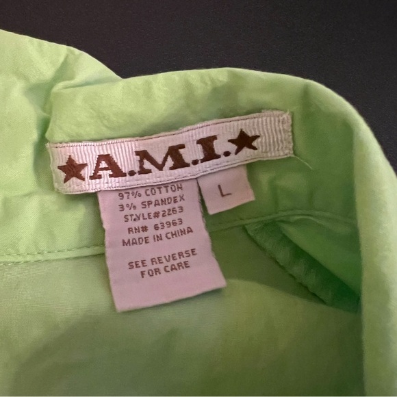 Y2K Green Ruched Blouse by A.M.I. Size Large Back Full Zip 2000s Club Top - Picture 2 of 6